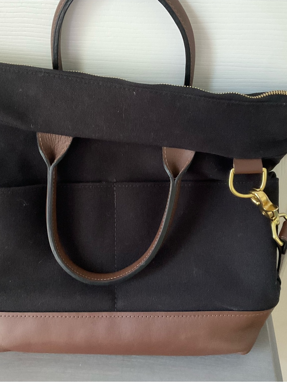 R. Riveter Otto Tote Black Canvas  & Brown Leather Bag